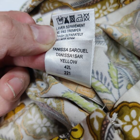 Antik Batik Tanissa Oversized Harem Pant Cotton Poplin REtro Yellow Floral Large - Picture 13 of 16